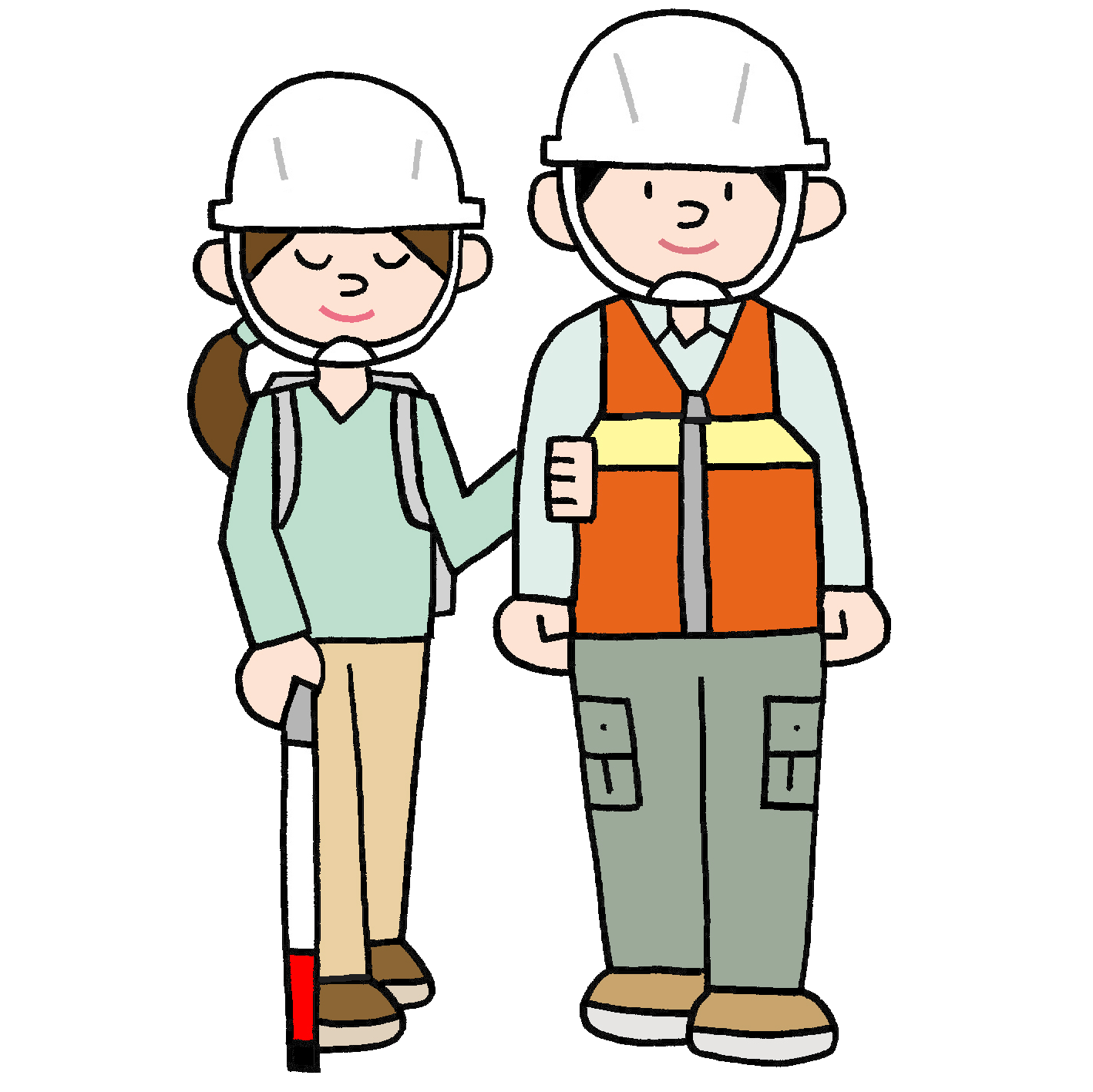 視覚障がいのある人の避難を支援する人のイラスト