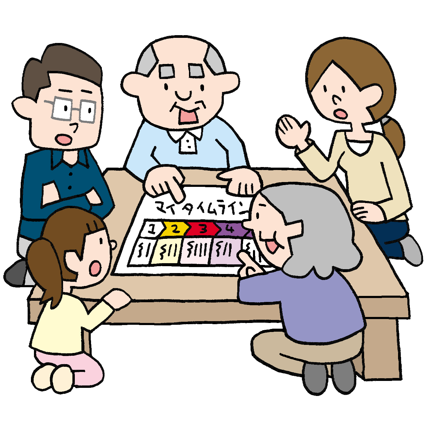 家族で避難のタイミングを話し合うイラスト